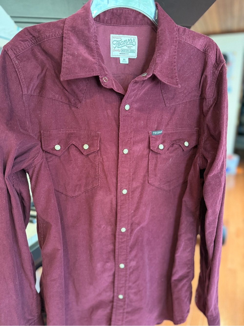Tecovas Men's Maroon Western Pearl Snap Shirt - Medium